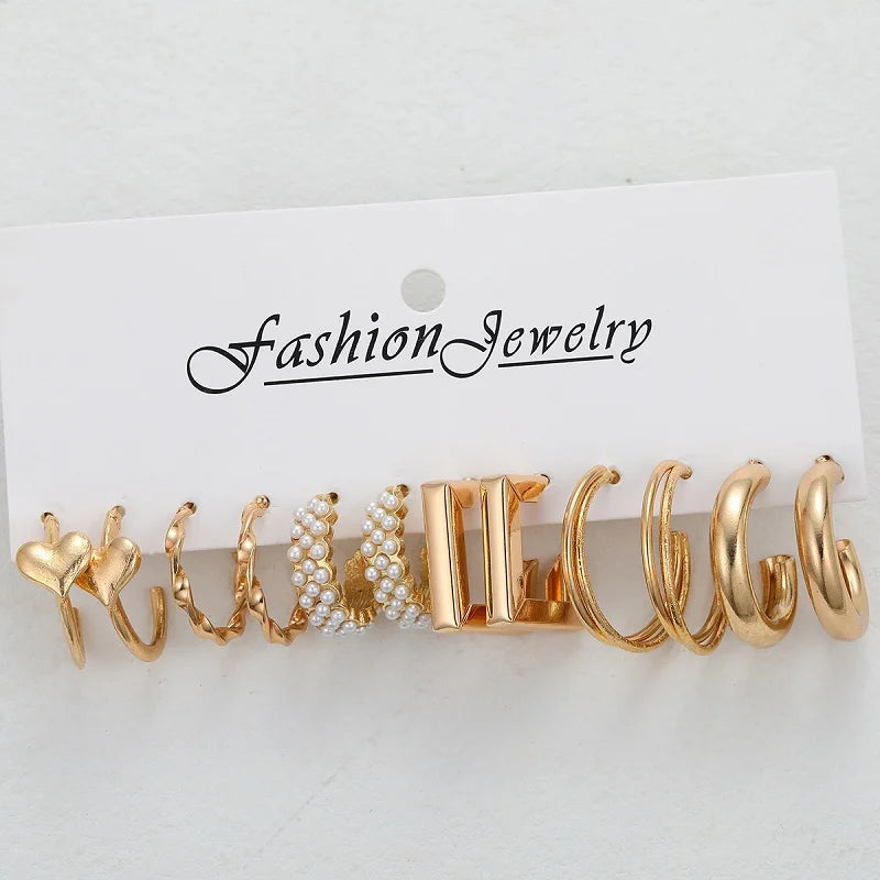 42 Pairs Gold Hoop Earrings Multipack for Women with Pearl Accents