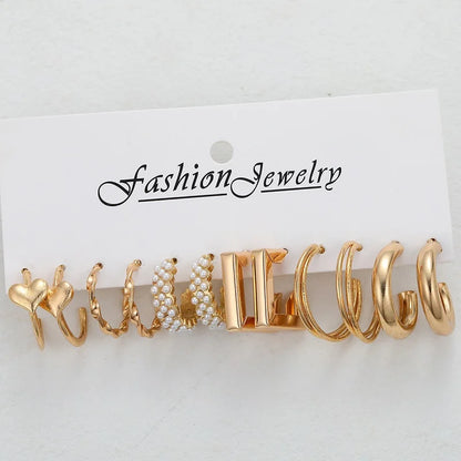42 Pairs Gold Hoop Earrings Multipack for Women with Pearl Accents