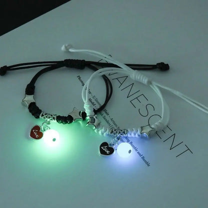 Luminous Beads Star Couple Bracelets For Women Men Charm Cat Flower Heart Key Lock Cross Matching Bracelets