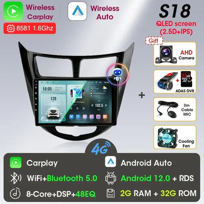 Srnubi Android 13 Carplay Car Radio for Hyundai Solaris Verna Accent 1 2010 - 2016 Multimedia Player 2 Din GPS 4G DVD Head Unit