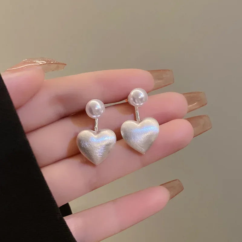 Elegant Heart Pearl Drop Earrings for Women