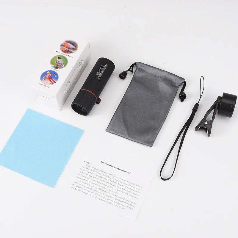 Outdoor 2000x25 HD Monocular Telescope Mini Portable Mobile Phone Telescope with Holder Camping Hunting Birdwatching Telescopes