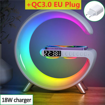 Multifunctional Wireless Charger + Stand Alarm Clock + Speaker RGB Light Fast Charging Station for iPhone X 11 12 13 14 Samsung Mobile Phones