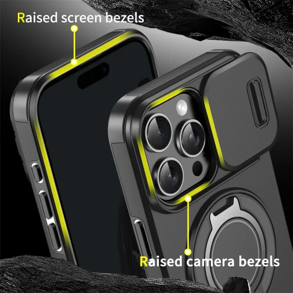 Luxury Camera Protector Push Window Shockproof Armor Strong Protection Car Mount Stand Phone Case For Iphone 16 Pro Max