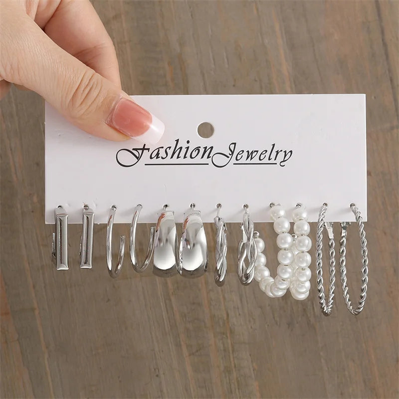 Trendy Glossy Faux Pearl Hoop Earrings Se