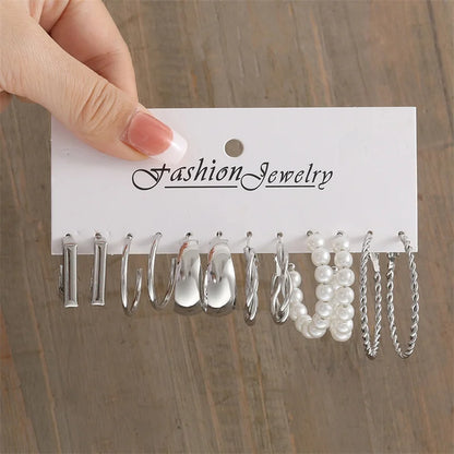 Trendy Glossy Faux Pearl Hoop Earrings Se