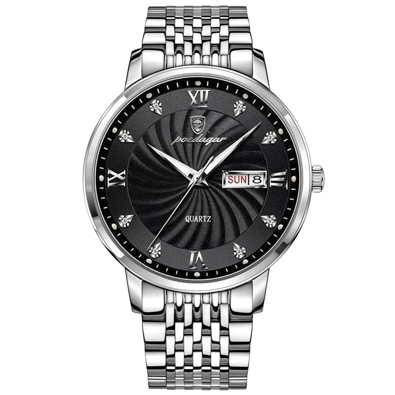 Watch Waterproof Luminous Date. Men's Quartz POEDAGAR Wristwatch Stainless Steel