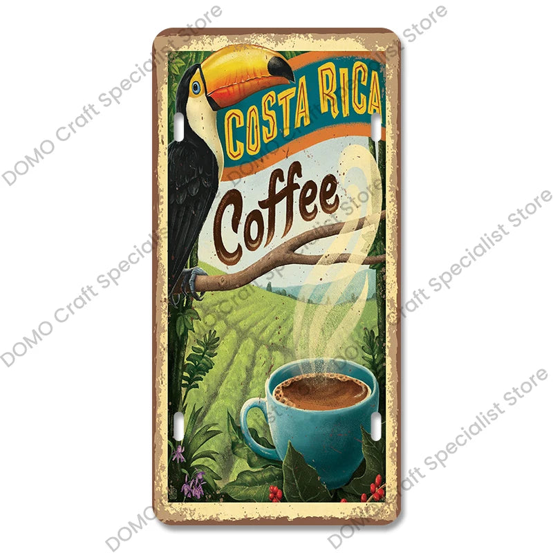 Coffee Licenses Plate Vintage Metal Tin Signs Retro Coffee Time Metal Plaques for Cafe Kitchen Living Room Home Wall Art Decor
