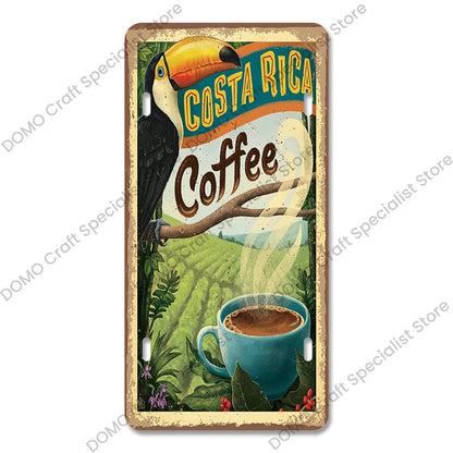 Coffee Licenses Plate Vintage Metal Tin Signs Retro Coffee Time Metal Plaques for Cafe Kitchen Living Room Home Wall Art Decor