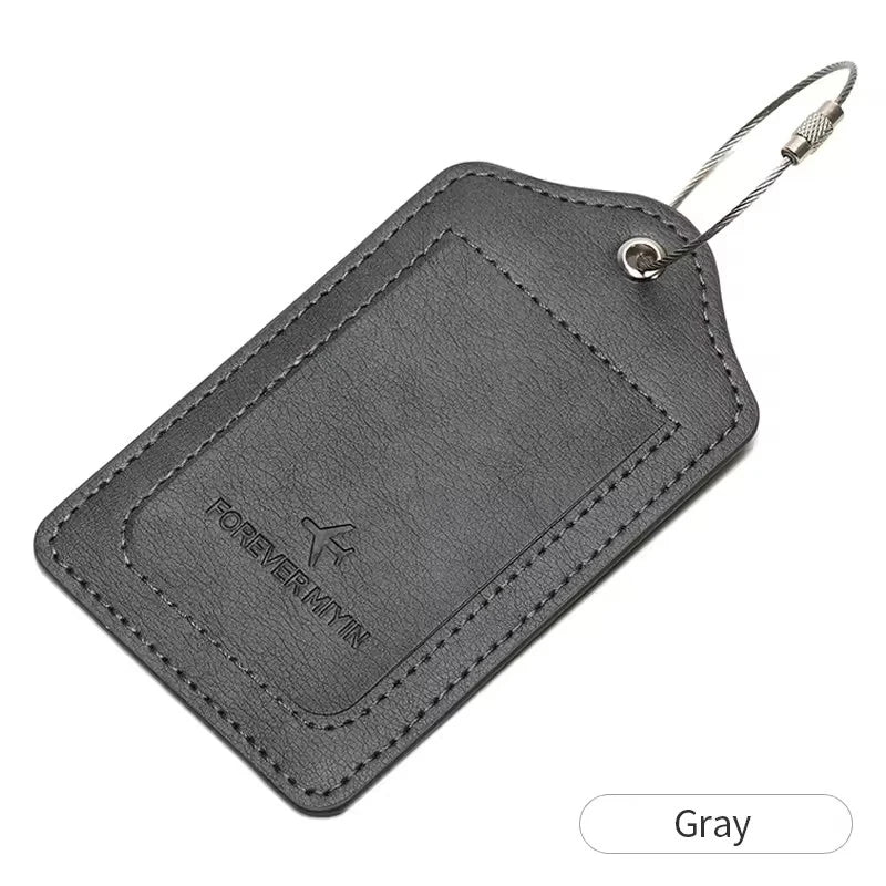 PU leather luggage tag with anti loss wire rope loop and built-in privacy protection cover, suitable for luggage and travel bags