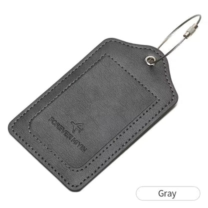 PU leather luggage tag with anti loss wire rope loop and built-in privacy protection cover, suitable for luggage and travel bags