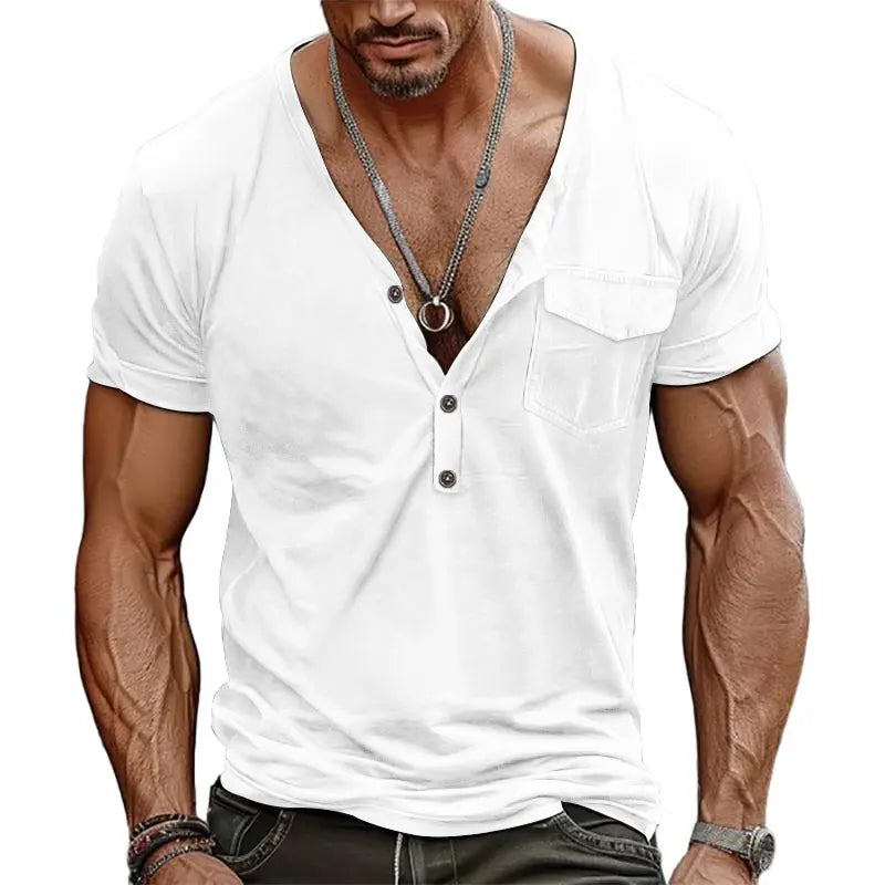 Men's Full Size Notched Short Sleeve T-Shirt Plus Size