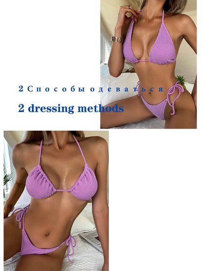 Micro Bikinis Women Swimsuit Tie Side Swimwear Female Strappy Bandage Thong Brazilian Biquini Special Fabric Swimming Suit