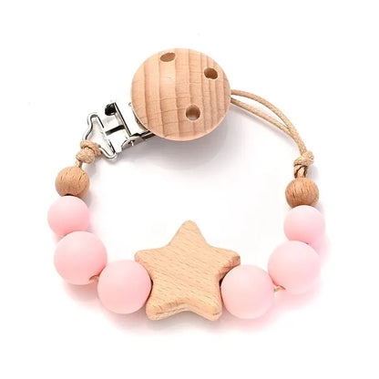 Wooden Pentagram Baby Pacifier Chain with Silicone Beads