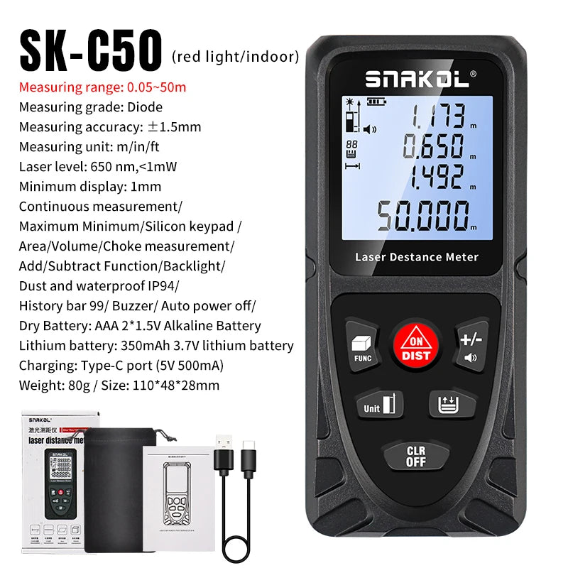 Snakol Laser Distance Meter 50m 70m 100m 120m Rangefinder Profesional Range Finder Digital Tape Measure Ruler Test Tools