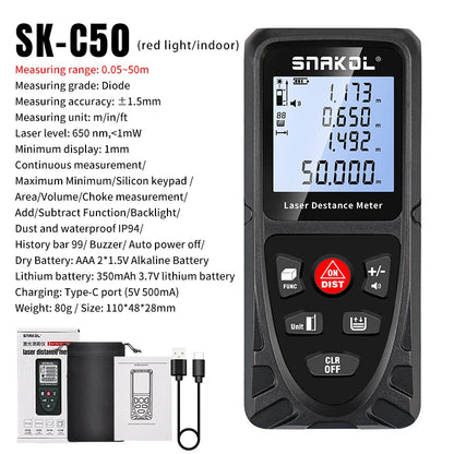 Snakol Laser Distance Meter 50m 70m 100m 120m Rangefinder Profesional Range Finder Digital Tape Measure Ruler Test Tools