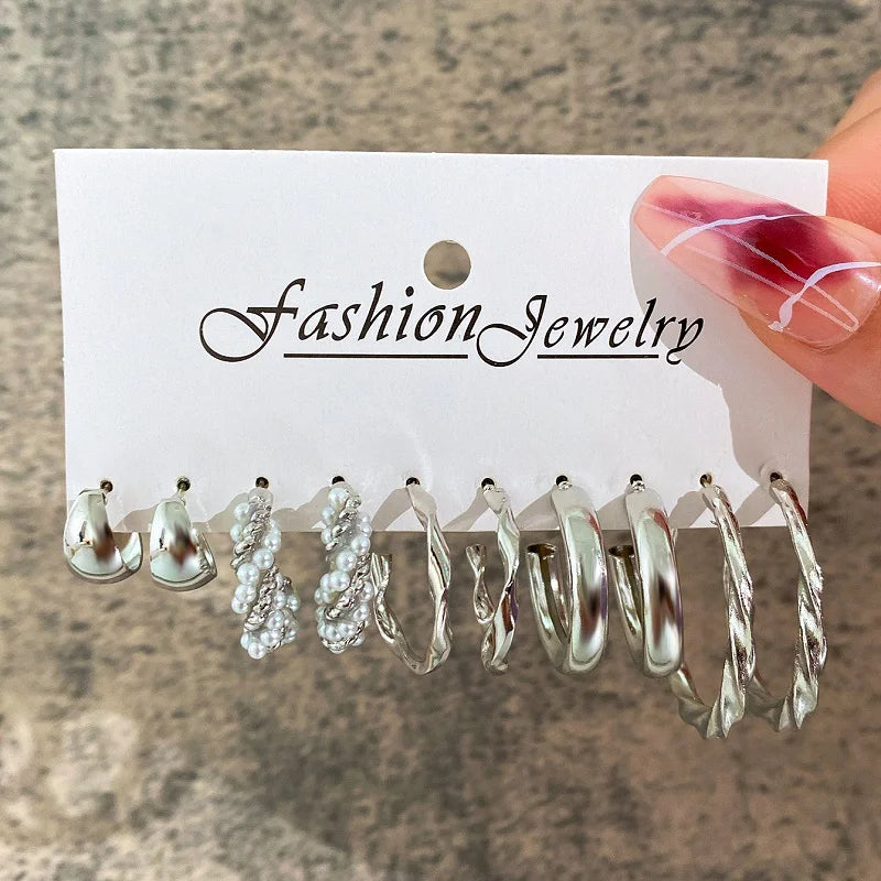 42 Pairs Gold Hoop Earrings Multipack for Women with Pearl Accents