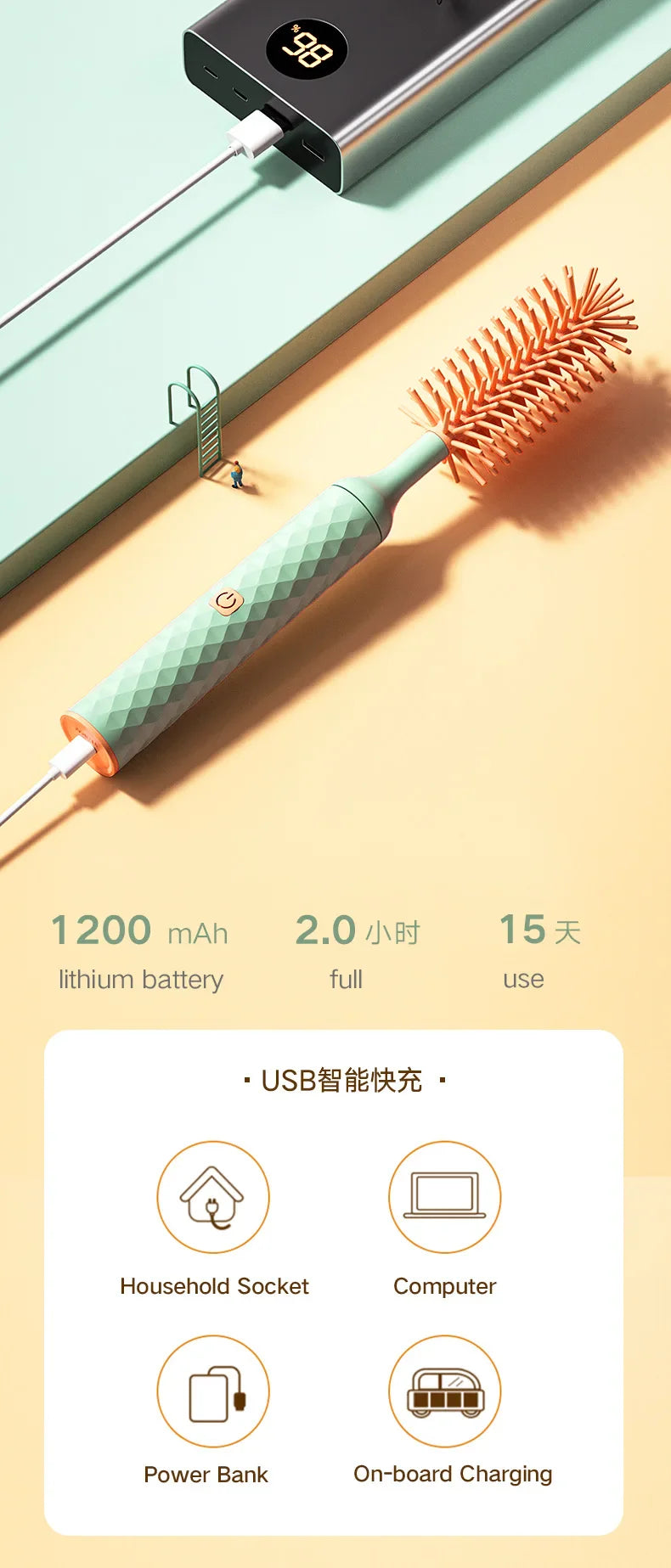 Electric Silicone Bottle Brush 360 Degree Rotating Baby Pacifier Cup Pacifier Cleaning Brush Set with 1200mAh Lithium Battery