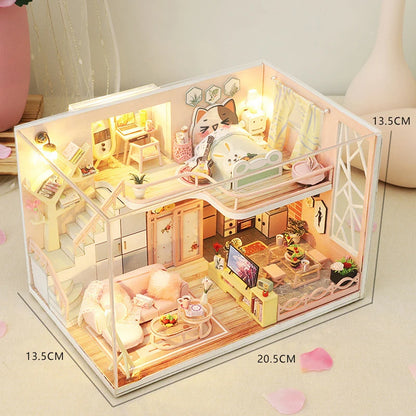 Wooden Miniature Doll House DIY Duplex Apartment Production 3D Puzzle Assembly Building Toy Decoration with Furniture Dollhouse