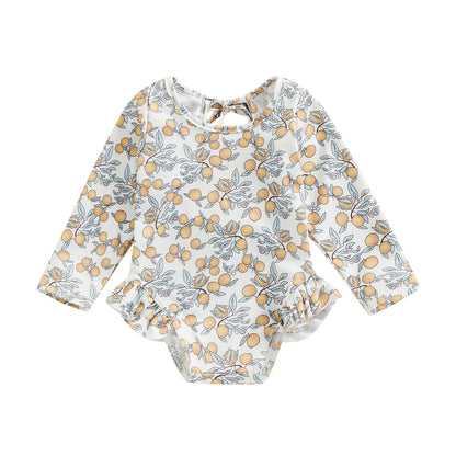 Baby Girl Floral Print Backless Bathing Suit