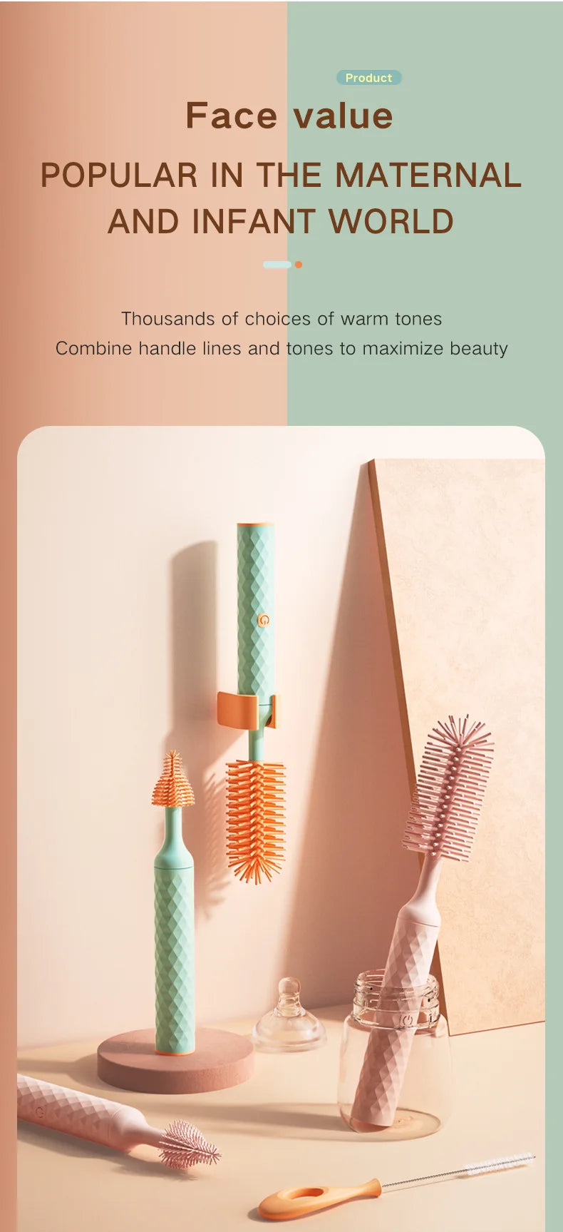 Electric Silicone Bottle Brush 360 Degree Rotating Baby Pacifier Cup Pacifier Cleaning Brush Set with 1200mAh Lithium Battery