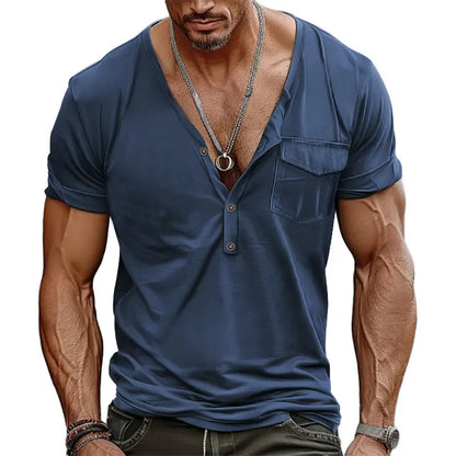 Men's Full Size Notched Short Sleeve T-Shirt Plus Size