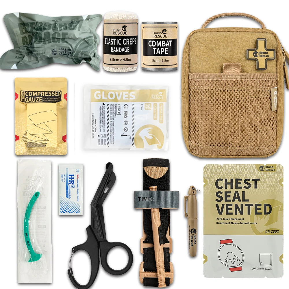 RHINO RESCUE First Aid Kit IFAK POUCH Molle Medical Pouch for Camping Car Travel Hiking 004M (Khaki)