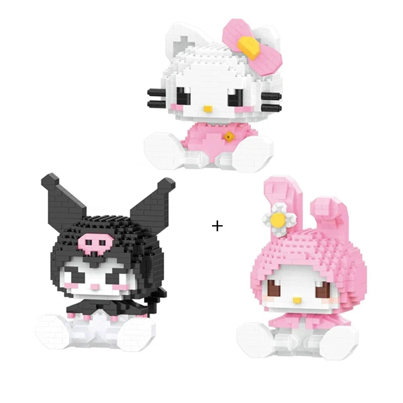 Sanrio Anime Hello Kitty My Melody Cinnamoroll Pompompurin Kuromi Friends Building Blocks Bricks Girl Children Kid Toy Gift Set