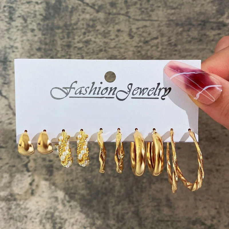 42 Pairs Gold Hoop Earrings Multipack for Women with Pearl Accents