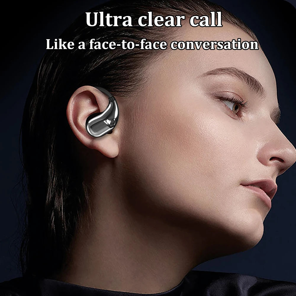 Bluetooth 5.4 Ear Hook Headphones with TWS wireless tech, HiFi stereo sound, waterproof design, LED display, and long standby touch earbuds