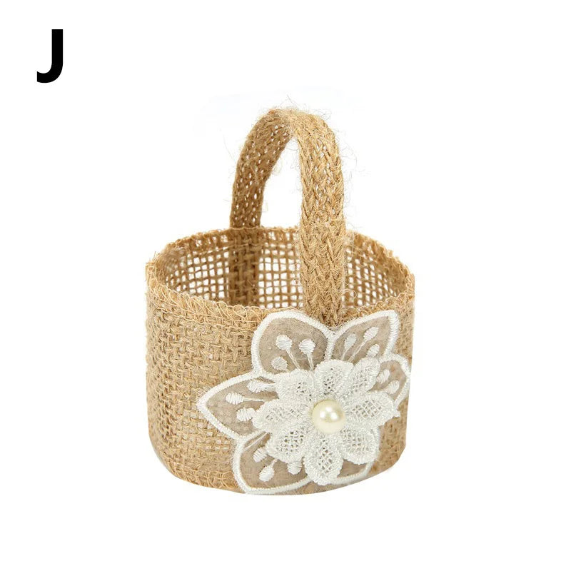 Wedding Lace Burlap Flower Basket Linen Candy Storage Bag Wedding Party Baby Shower Favour Gift Bag