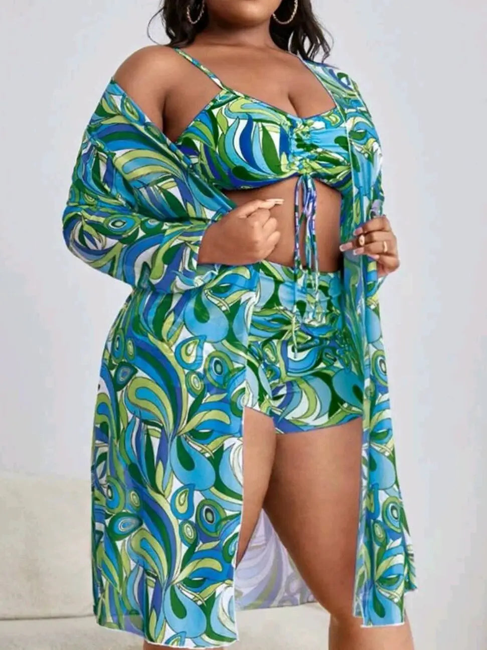 2025 New Plus Big Size Swimwear for Women Swimsuit Large Bathing Suits Three-Piece Push Up Bikini Set Sexy Lady Separate Stylish