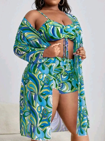 2025 New Plus Big Size Swimwear for Women Swimsuit Large Bathing Suits Three-Piece Push Up Bikini Set Sexy Lady Separate Stylish