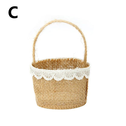 Wedding Lace Burlap Flower Basket Linen Candy Storage Bag Wedding Party Baby Shower Favour Gift Bag