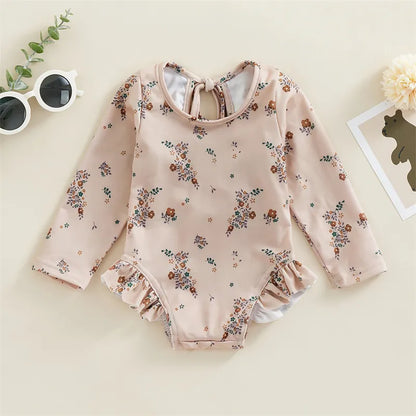 Baby Girl Floral Print Backless Bathing Suit