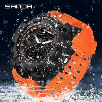 LED Digital Men Watch with Double Display and Quartz Movement
