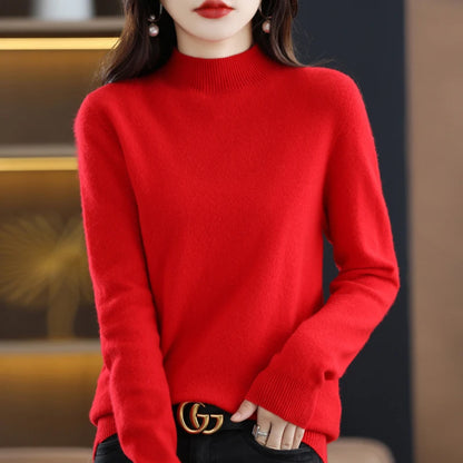 Women’s 100% Pure Wool Half Neck Pullover Sweater for Winter