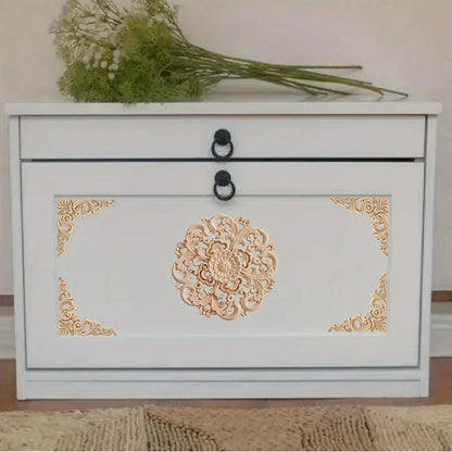 5 Pcs Unpainted Wood Appliques Onlays Bed Door Cabinet Wardrobe Furniture Carved Decoration DIY Color Onlays Decorative