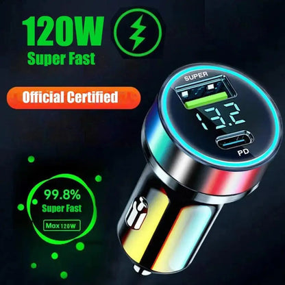 120W Portable PD 20W Car Charger - Super Fast Charge Adapter/Type C USB