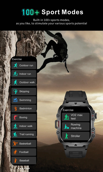Rugged Outdoor Military Smartwatch for Men with GPS & Health Tracker