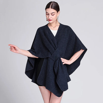 Casual Wool Blend Poncho Coat in Solid Color for Women