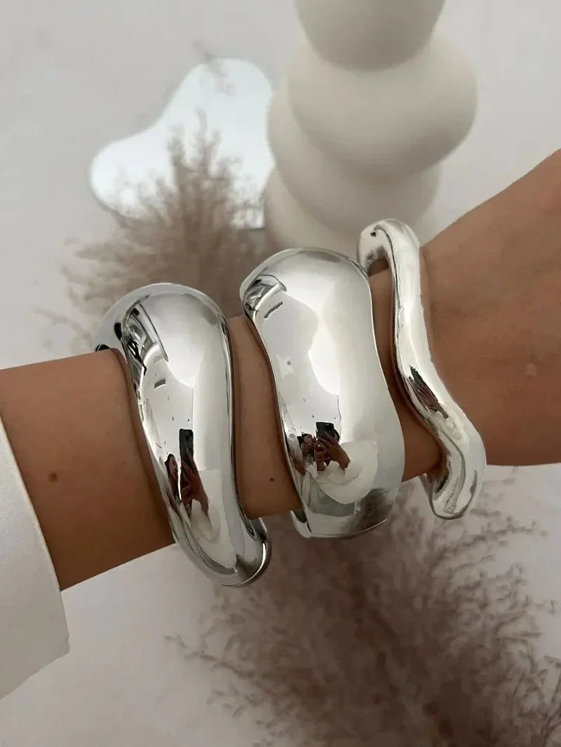 Punk Gold & Silver Geometric Wide Cuff Bangles for Women & Men