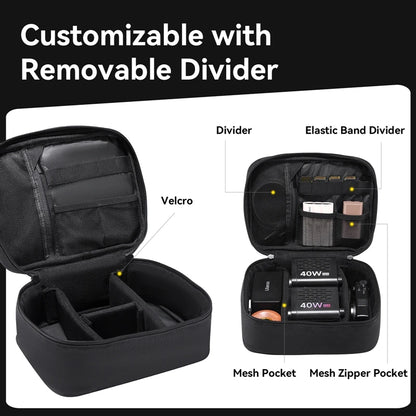 Ulanzi OM-02 Portable Carrying Case Camera Accessories Storage Bag Waterproof Handbag with 3 Detachable Partitions for Lens Led