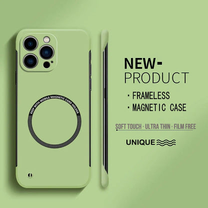 Ultra Thin Hard PC Magnetic Frameless Phone Case for iPhone 15 14 13 Matte Color Solid Cover