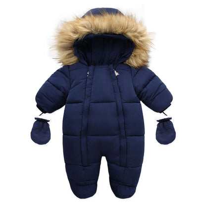 Winter Baby Down Jumpsuit – Wool Hooded, Snowproof & Warm