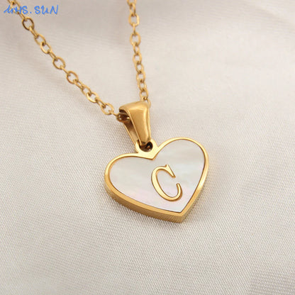 Heart Shell Initial Necklace