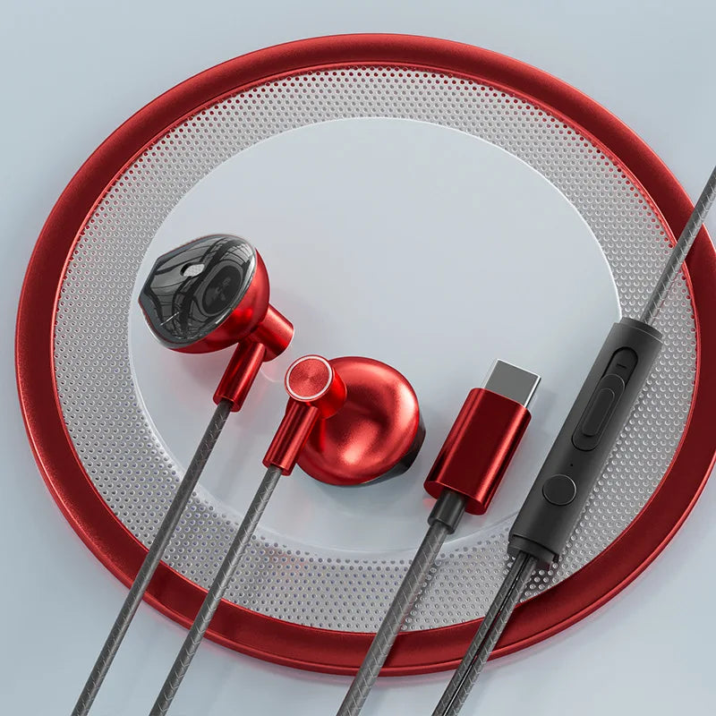 Type-C In-Ear Wired Karaoke Headphones 3.5mm Stereo Music Earbud Handfree Headset Earphones with Mic