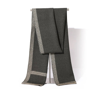 High Quality Wool Blend Scarf Men Thick Versatile Stripe Cashmere Muffler