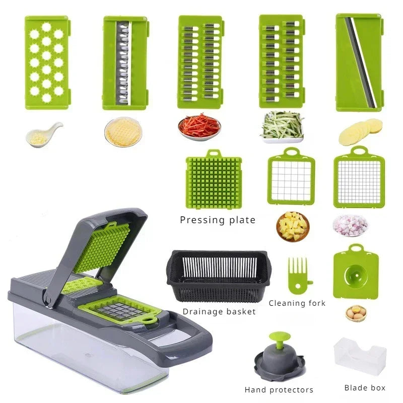 14/16 in 1 Multifunctional Fruit & Vegetable Cutter Ratchet Food Grater Container