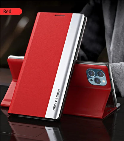 Mobile Phone Case Electroplated Bracket Magnetic Side Window Holster